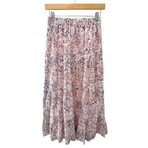Paisley Tiered Midi Skirt Elastic Waist Boho Cottagecore | Size 4